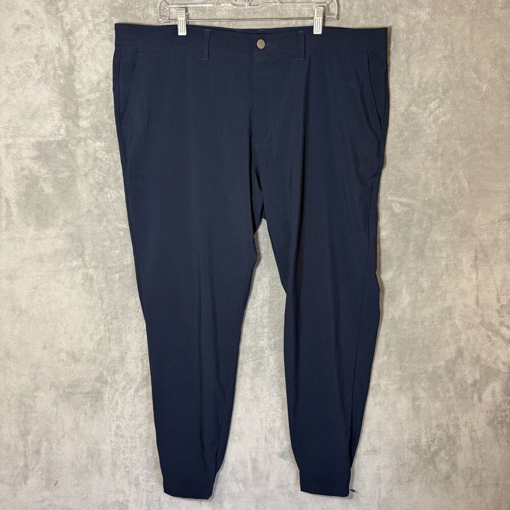 PRIMO Men 42 Tall Navy Tech Golf Pants Commuter Travel Stretch Ankle Zip Jogger